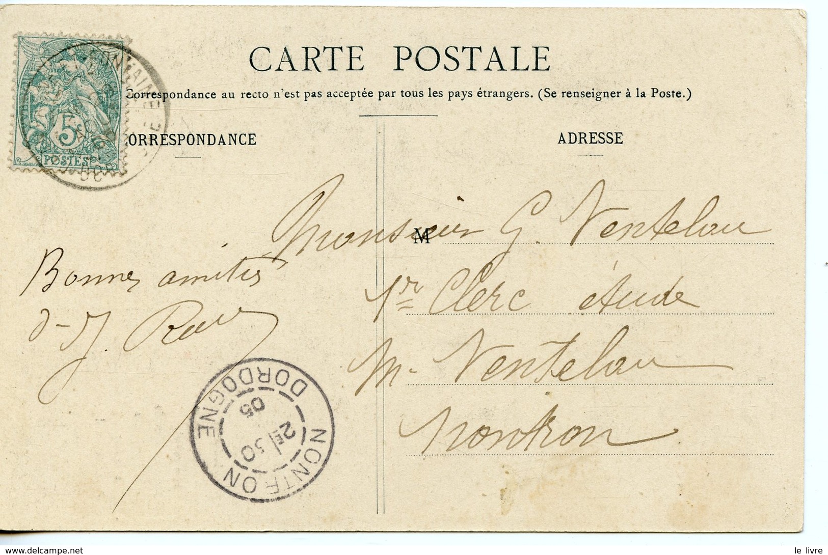 209. CPA ECLIPSE DU 30 AOUT 1905. CARTE-GUIDE POUR OBSERVER...FRANCE REGION SUD ET SUD-OUEST. CACHET NONTRON 1905 - Other & Unclassified