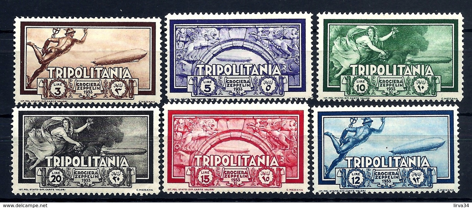 6 TIMBRES POSTE AÉRIENNE ITALIE TRIPOLITANIA- ZEPPELIN 1933- N°31 à 36 - NEUFS* TRACE DE CHARNIERE- GOMME - Zeppelins