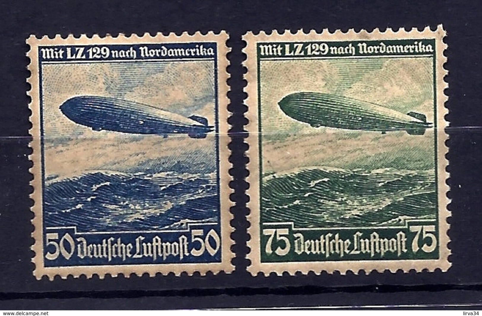 2 TIMBRES POSTE AÉRIENNE ALLEMAGNE- ZEPPELIN LZ 129- N° 55 + 56- NEUFS* - GOMME D'ORIGINE- 2 SCANS - Zeppelins