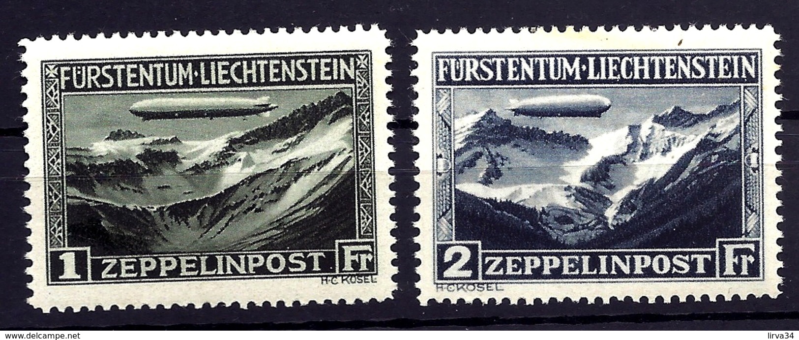 2 TIMBRES POSTE AÉRIENNE LIECHTENSTEIN- ZEPPELIN POST- N°7- 8- NEUFS* TRACE DE CHARNIERE- GOMME D'ORIGINE- - Zeppelins