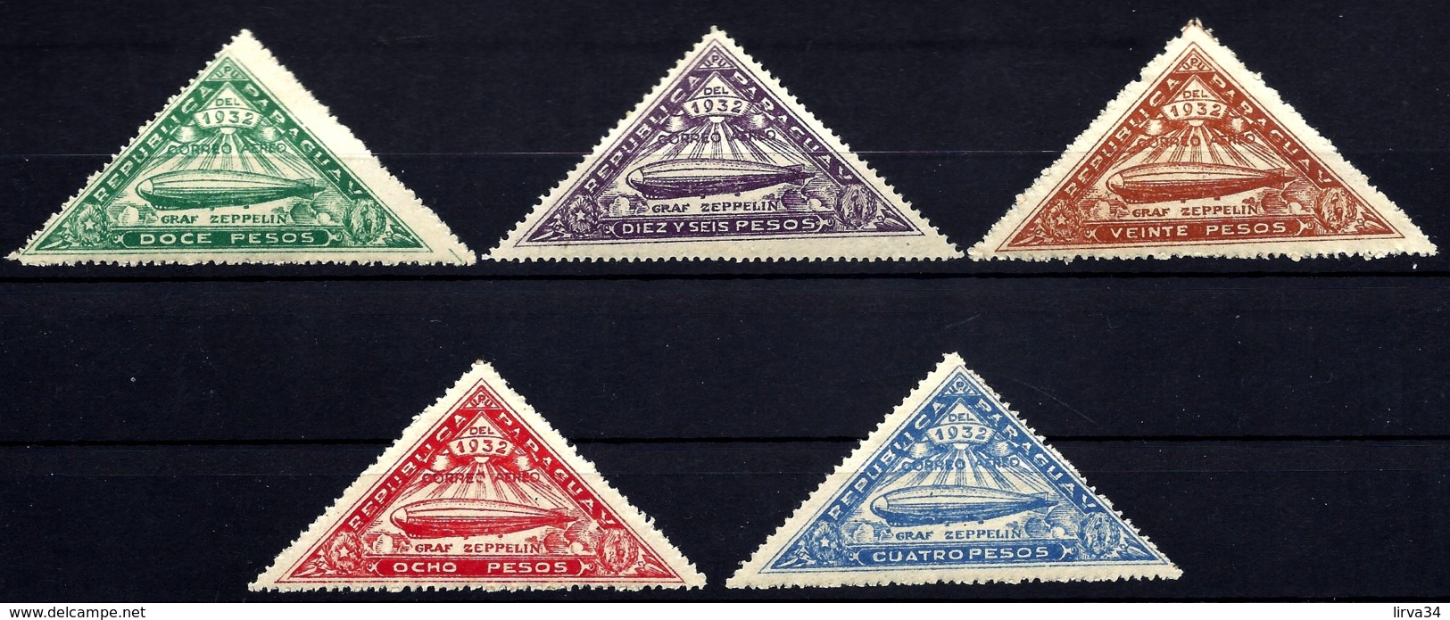 5 TIMBRES P.A. PARAGUAY- GRAF ZEPPELIN 1932-N°51 à 55- TRIANGLES NEUFS** SANS CHARNIERE- GOMME D'ORIGINE- - Zeppelins