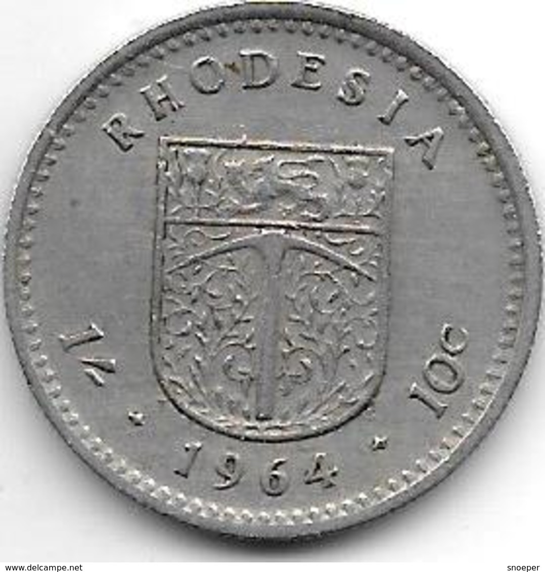 Rhodesia 10 Cents   1964  Km 2  Xf - Rhodésie