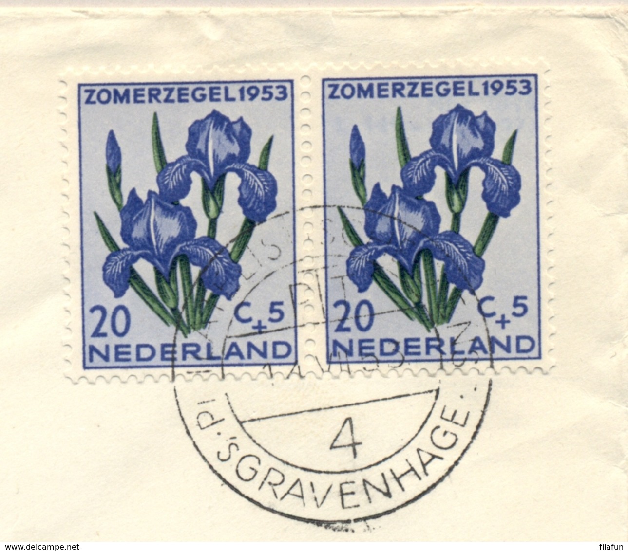 Nederland - 1953 - 2x 20 Cent Zomerzegel Op Cover Van PTT Den Haag Naar Ashtabula / USA - Bloemen Flowers Iris - Brieven En Documenten