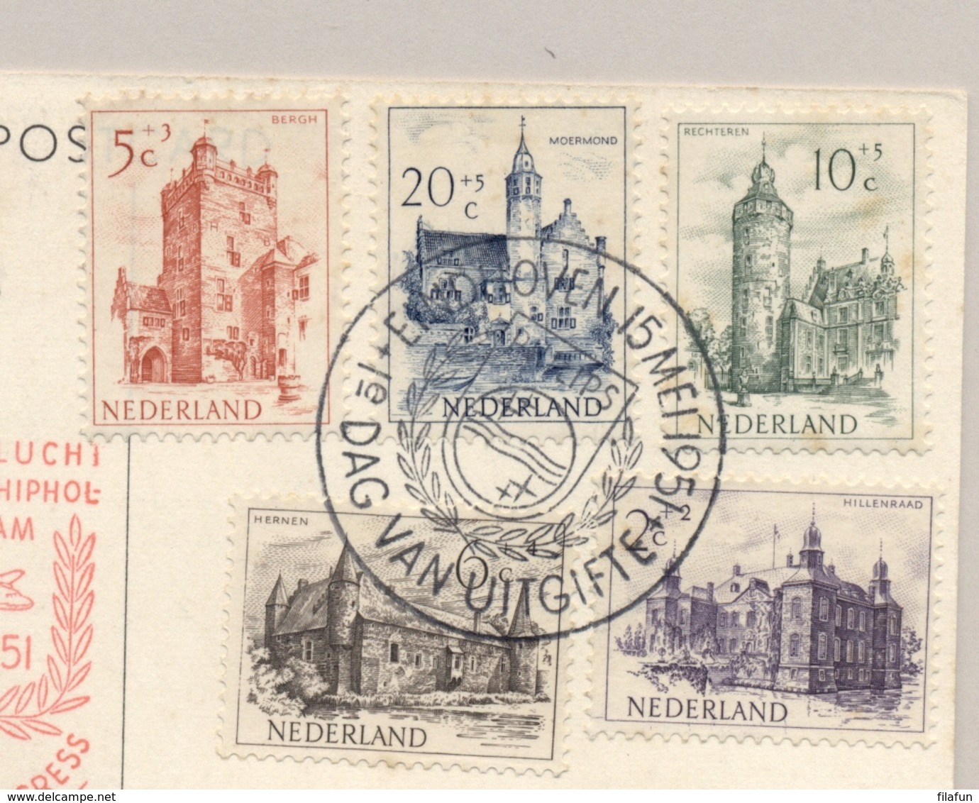 Nederland - 1951 - Zomerserie Kastelen (met Plaatfout Op 2c Zegel) 1e Dag Met Speciale Luchtpost Naar Paramaribo - Brieven En Documenten