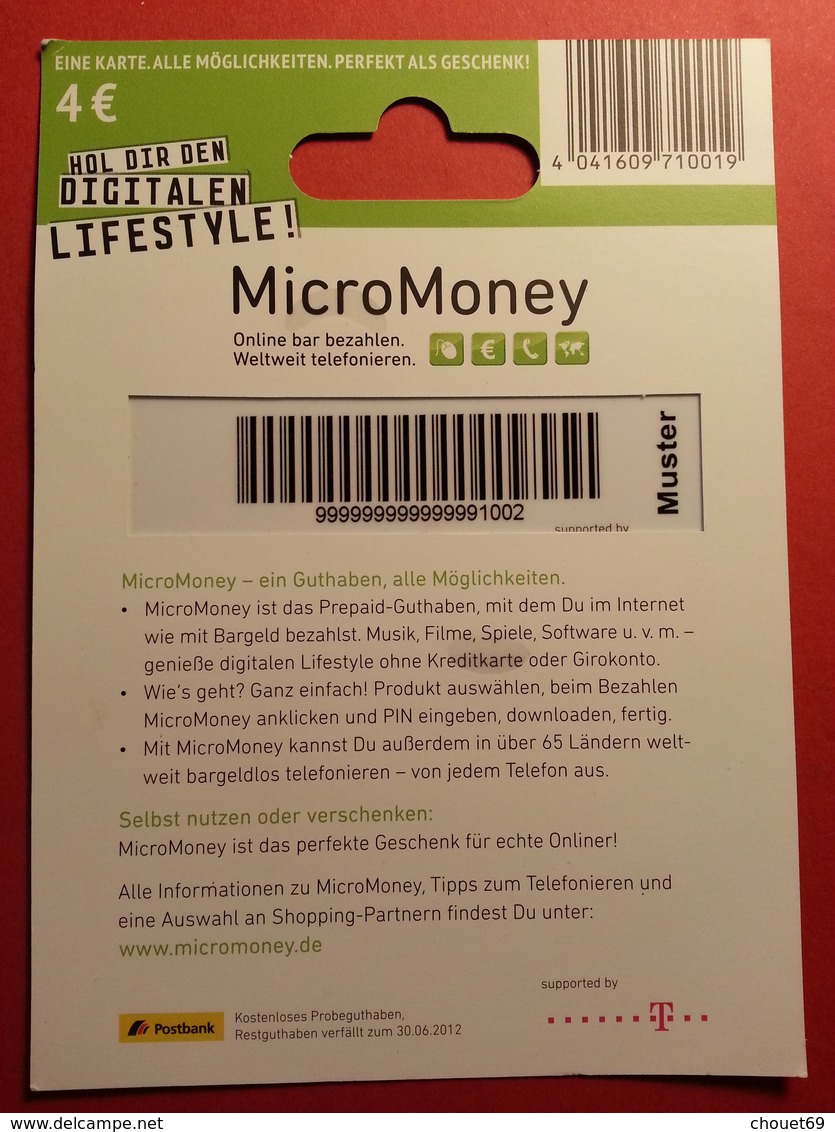 GERMANY - MICROMONEY - MUSTER 4 Euros - Deutsch Telecom DEMO TEST TRIAL CADEAU GIFT CARD (SACROC) - Cartes Cadeaux