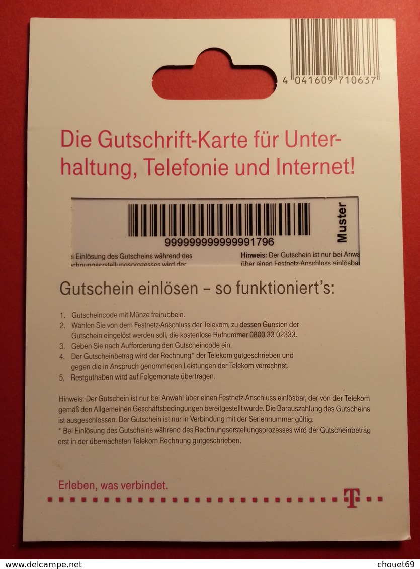 GERMANY - T Gutschrift - MUSTER 25 Euros - Deutsch Telecom DEMO TEST TRIAL CADEAU GIFT CARD (SACROC) - Cartes Cadeaux