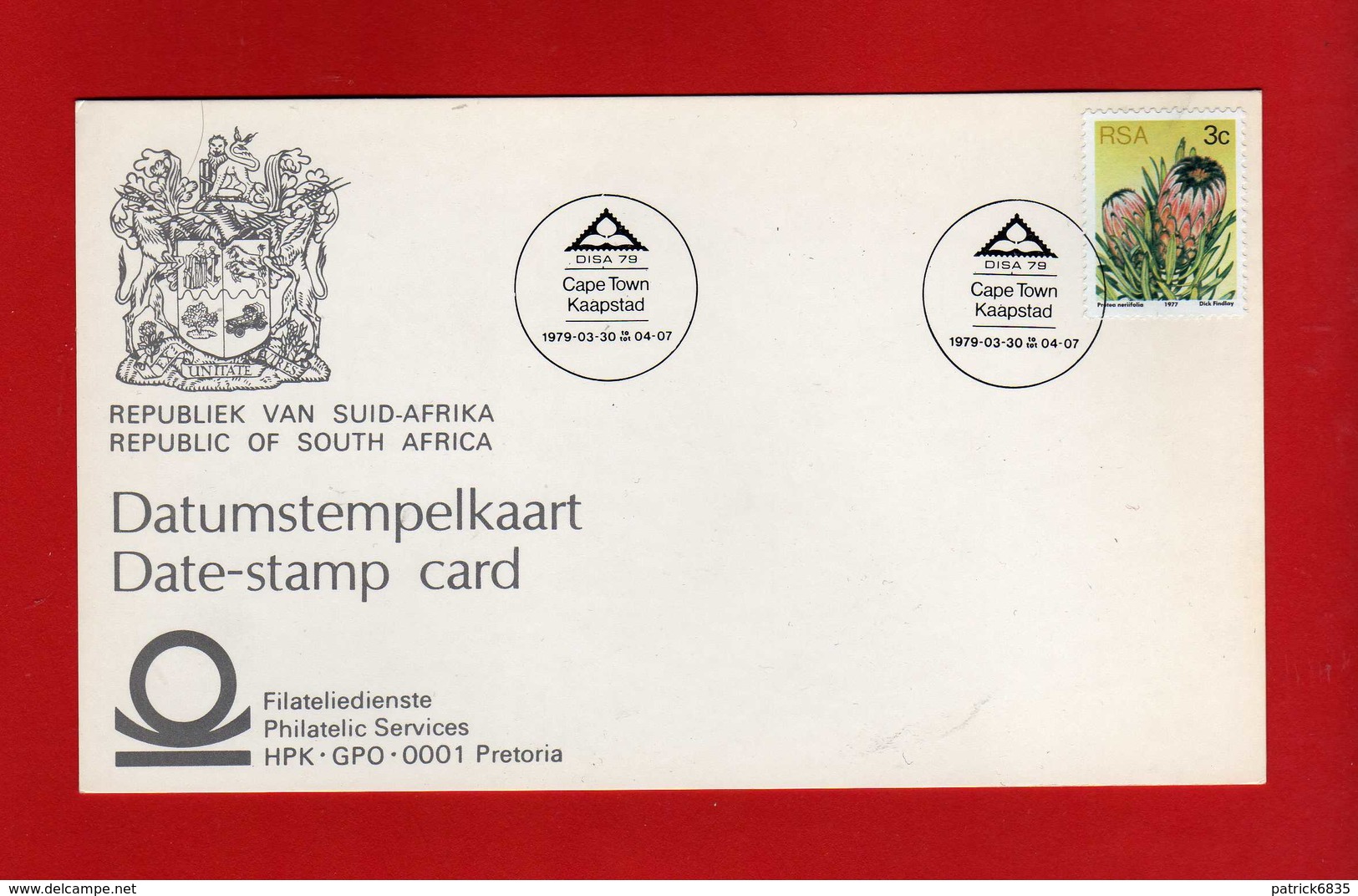 (Riz1) SOUTH AFRICA . RSA - 1979 - CARD. DISA 79- Cape Town Kaapstad - 30/03/1979.  Vedi Descrizione. - Storia Postale