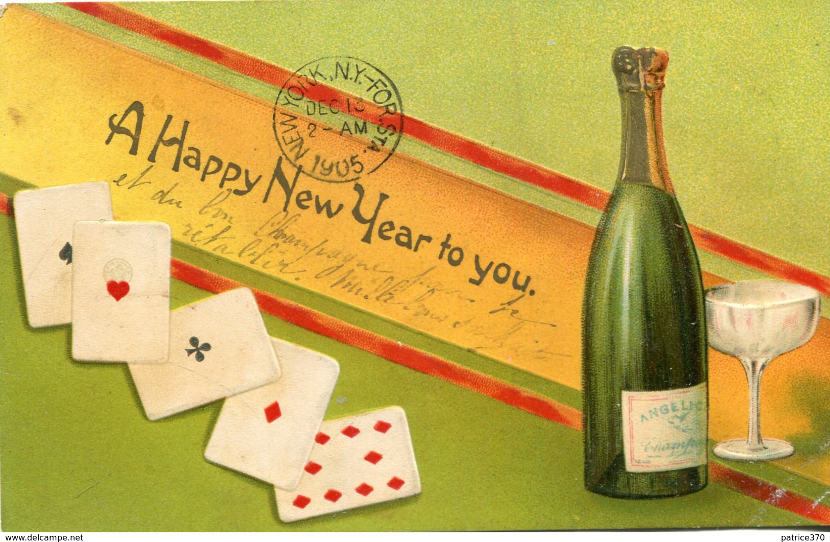 A Happy New Year To You Carte Gauffrée Illustré Cartes à Jouer Bouteille De Champagne Pour Le Nouvel An - New Year