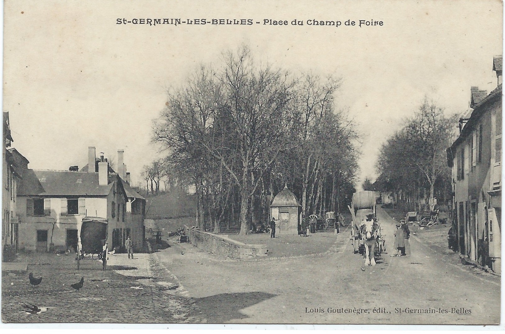 87- SAINT-GERMAIN-les-BELLES - PLACE DU CHAMP DE FOIRE - Belle CPA Animée 1906 - Charette Et Barriques - Other & Unclassified
