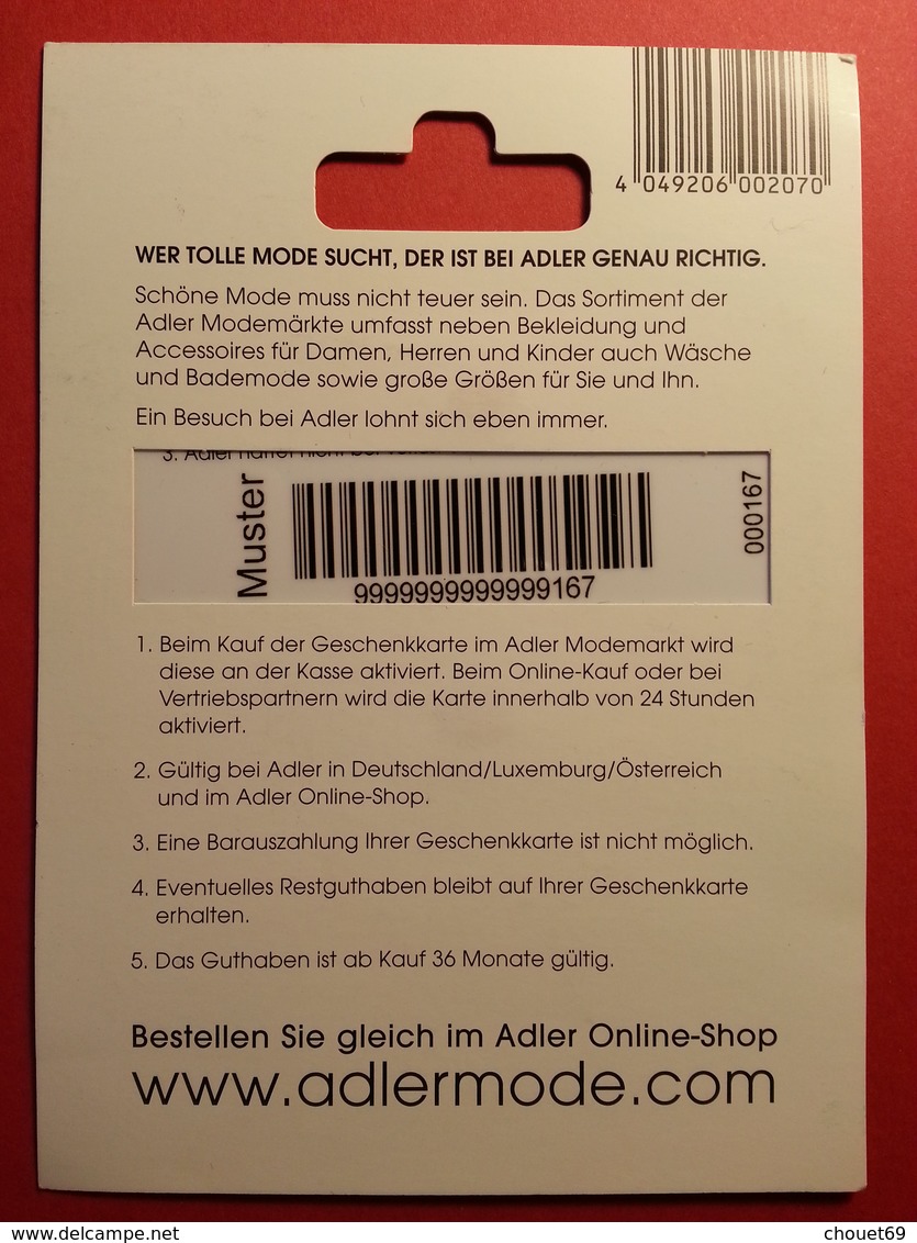 GERMANY - ADLER - MUSTER 25 Euros - DEMO TEST TRIAL CADEAU GIFT CARD (SACROC) - Gift Cards