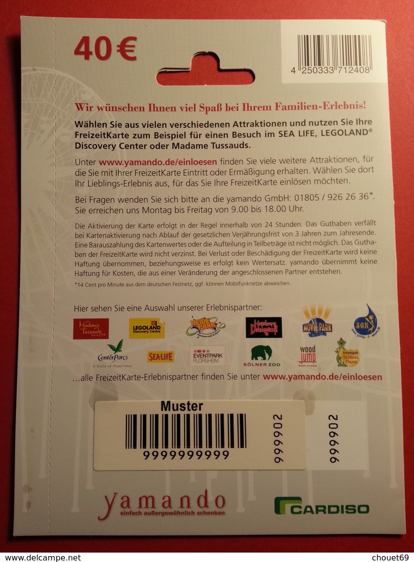 GERMANY - YAMANDO FreizeitKarte - MUSTER 40 Euros - DEMO TEST TRIAL CADEAU GIFT CARD (SACROC) - Gift Cards