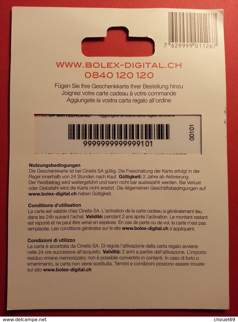 SWITZERLAND - BOLEX SUISSE - MUSTER 100 CHF - DVD VIDEO DEMO TEST TRIAL CADEAU GIFT CARD (SACROC) - Cartes Cadeaux