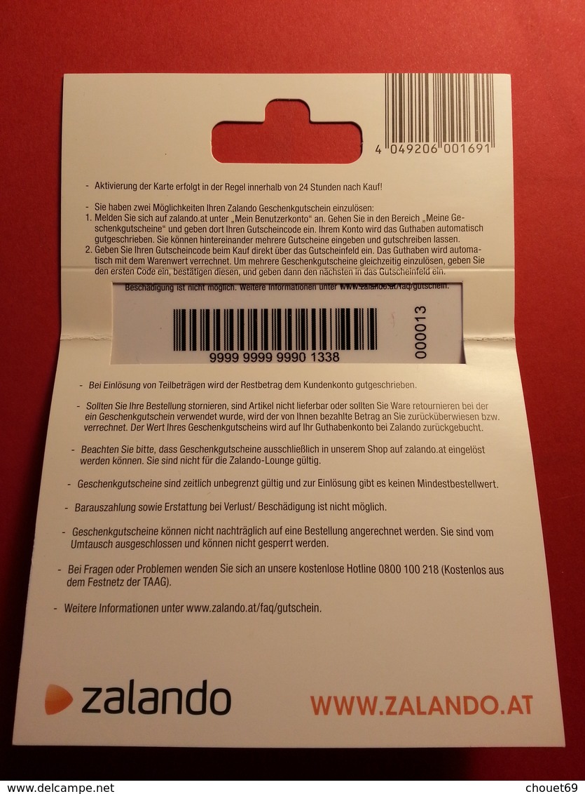 OSTERREICH - ZALANDO - MUSTER 25 Euros - DEMO TEST TRIAL CADEAU GIFT CARD (SACROC) - Cartes Cadeaux