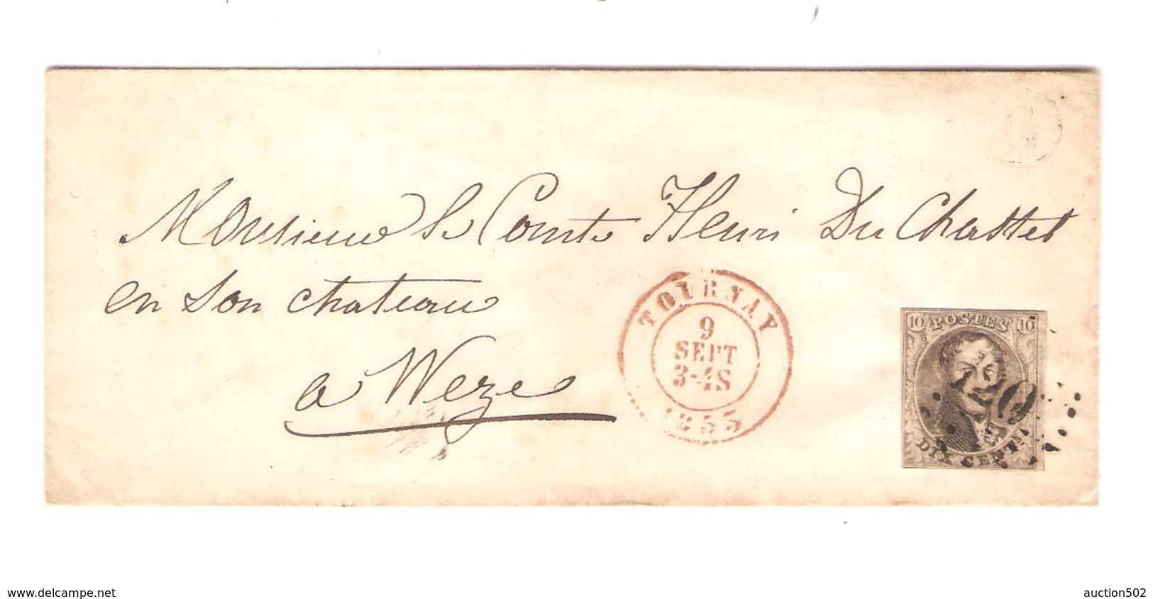 PR7014/ TP 6 S/LSC C.Tournay + Obl.à Barres 120 1855 Et Boîte C V.Comte à Weze C.d'arrivée Antoing - Postmarks - Lines: Perceptions