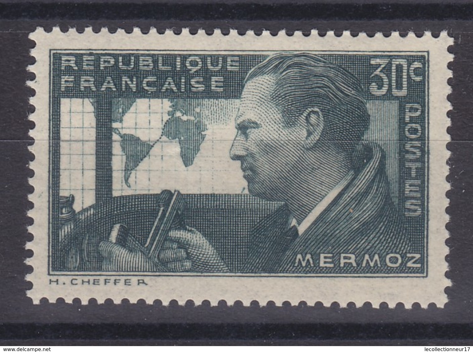 France Année 1937 Jean Mermoz  N° 337** 30 C Vert Gris  Lot 1285 - Neufs