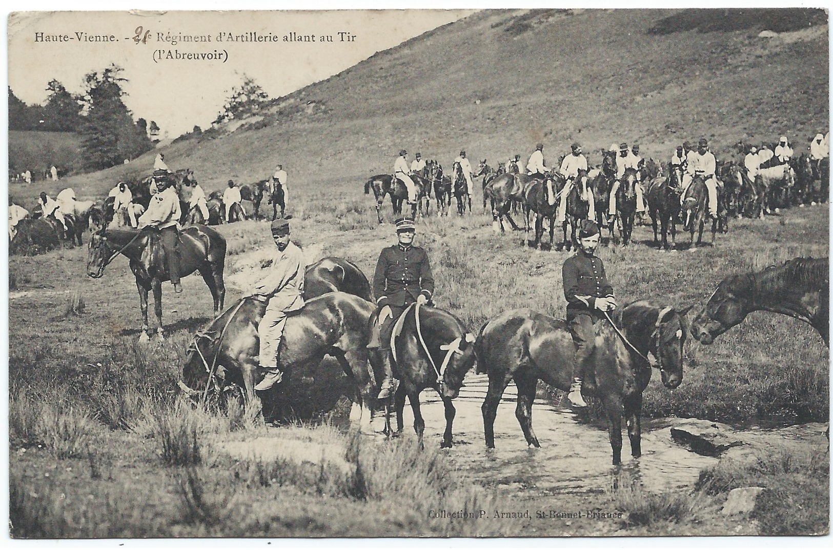 Haute-Vienne - 34ème (ou 21ème) Régiment D'artillerie Allant Au Tir - Halte à L'abreuvoir Pour Les Chevaux - Regiments