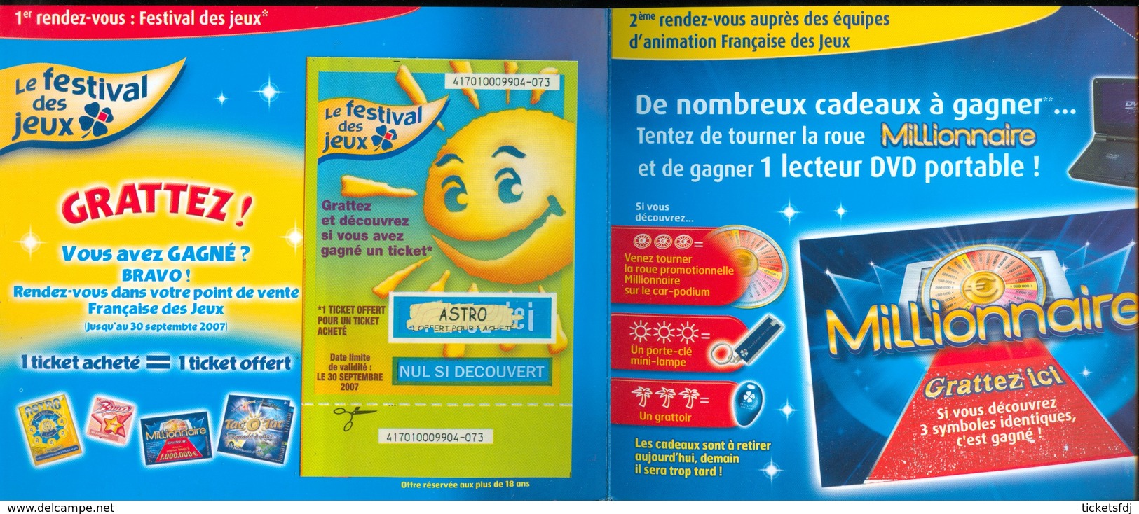 Promo FDJ - Tournée Des Plages 2007 - Avec 41701 Vert Gagnant ASTRO - Lottery Tickets