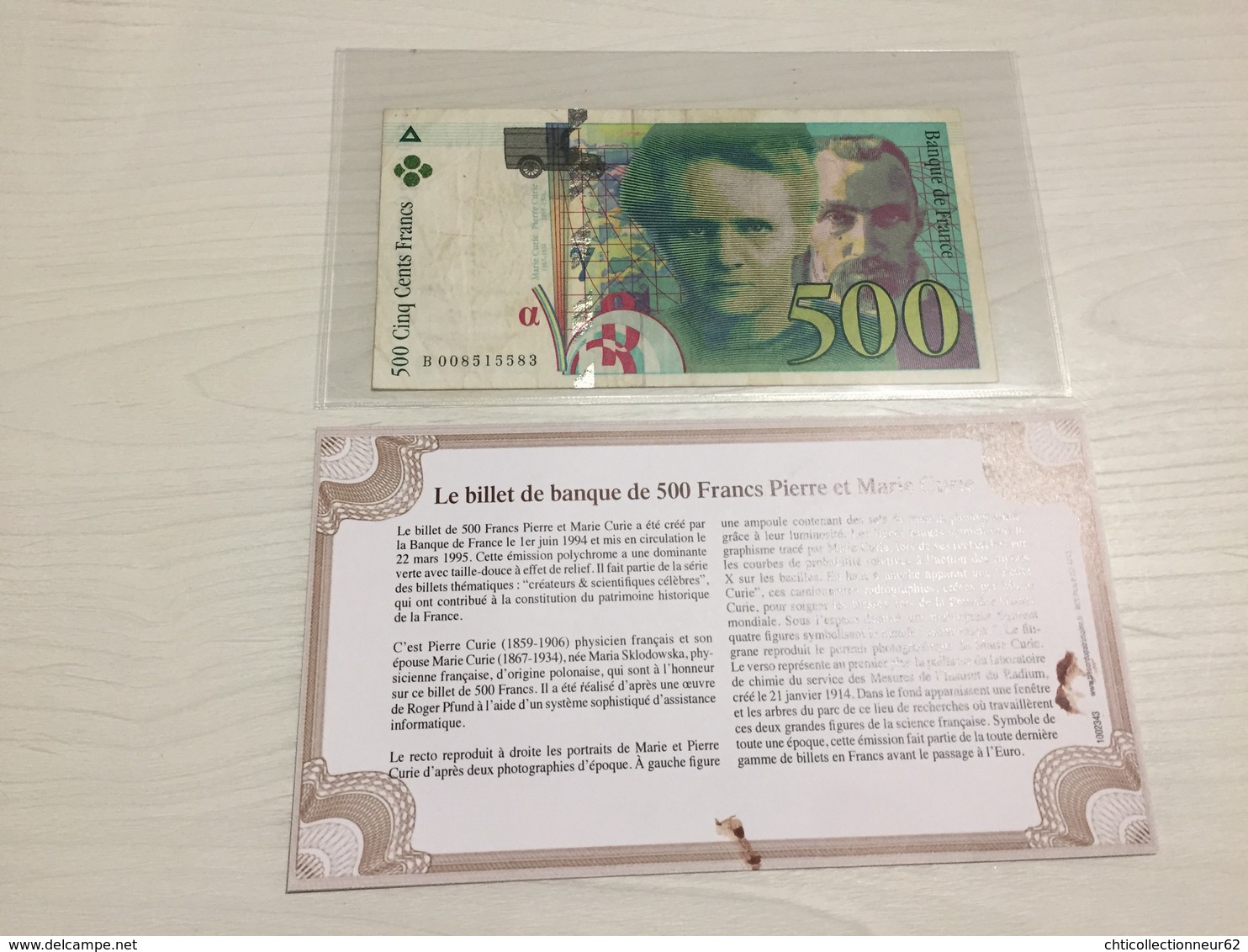 BILLET FRANÇAIS Ancien 500 FRANCS PIERRE ET MARIE CURIE 1994 Avec Certificat - 500 F 1994-2000 ''Pierre Et Marie Curie''