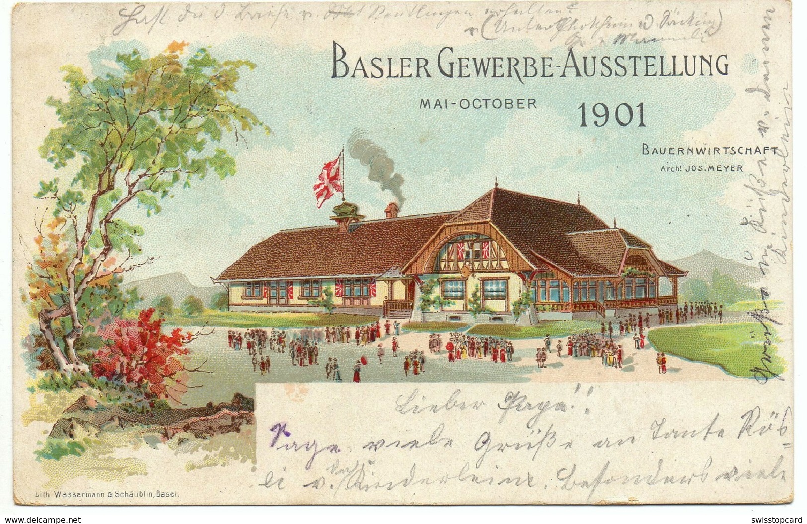 Litho BASEL Gewerbe-Ausstellung 1901 Gel. 1901 N. Esslingen - Bâle