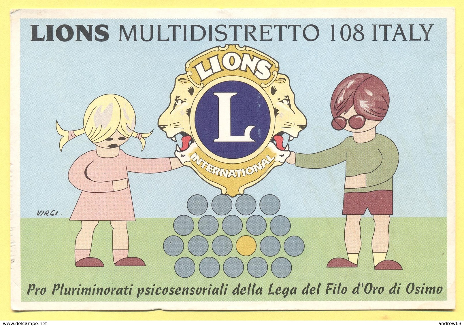 Tematica - Disegno Infantile - 2 Bambini Reggono Lo Stemma Del Lions Multidistretto 108 - Not Used - Disegni Infantili
