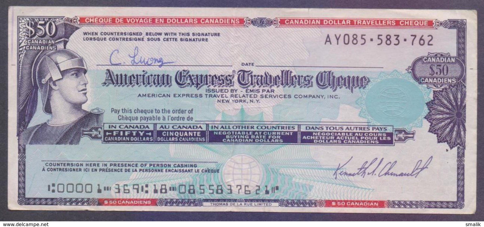 American Express Travelers Cheque US$50 (AY085-583-762) - Cheques & Traveler's Cheques