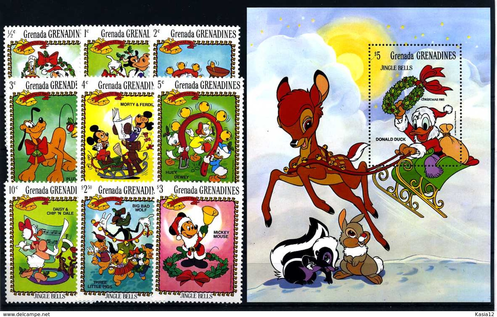 E17673)Disney, Grenada-Grenadinen 570/8** + Bl 76** - Disney