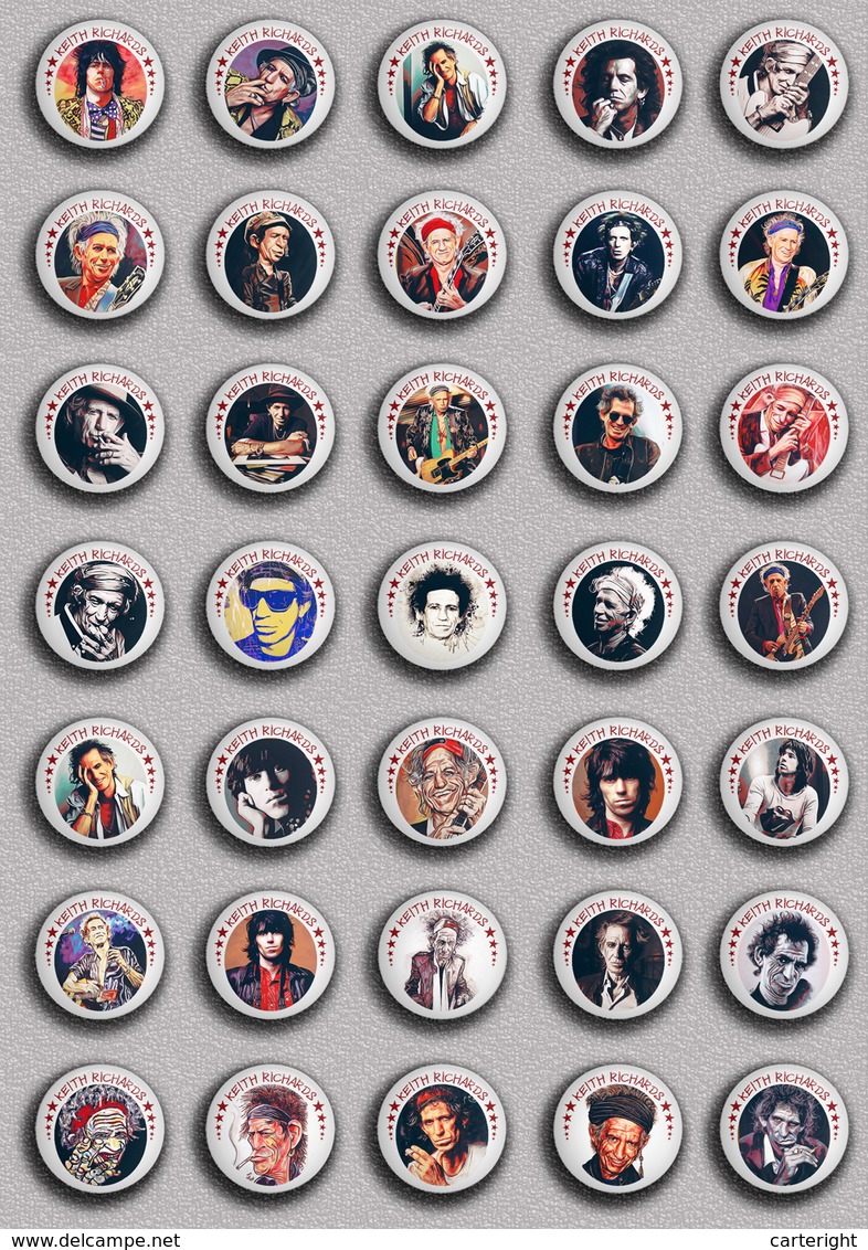 35 X The Rolling Stones Keith Richards Music Fan ART BADGE BUTTON PIN SET 4 (1inch/25mm Diameter) - Music