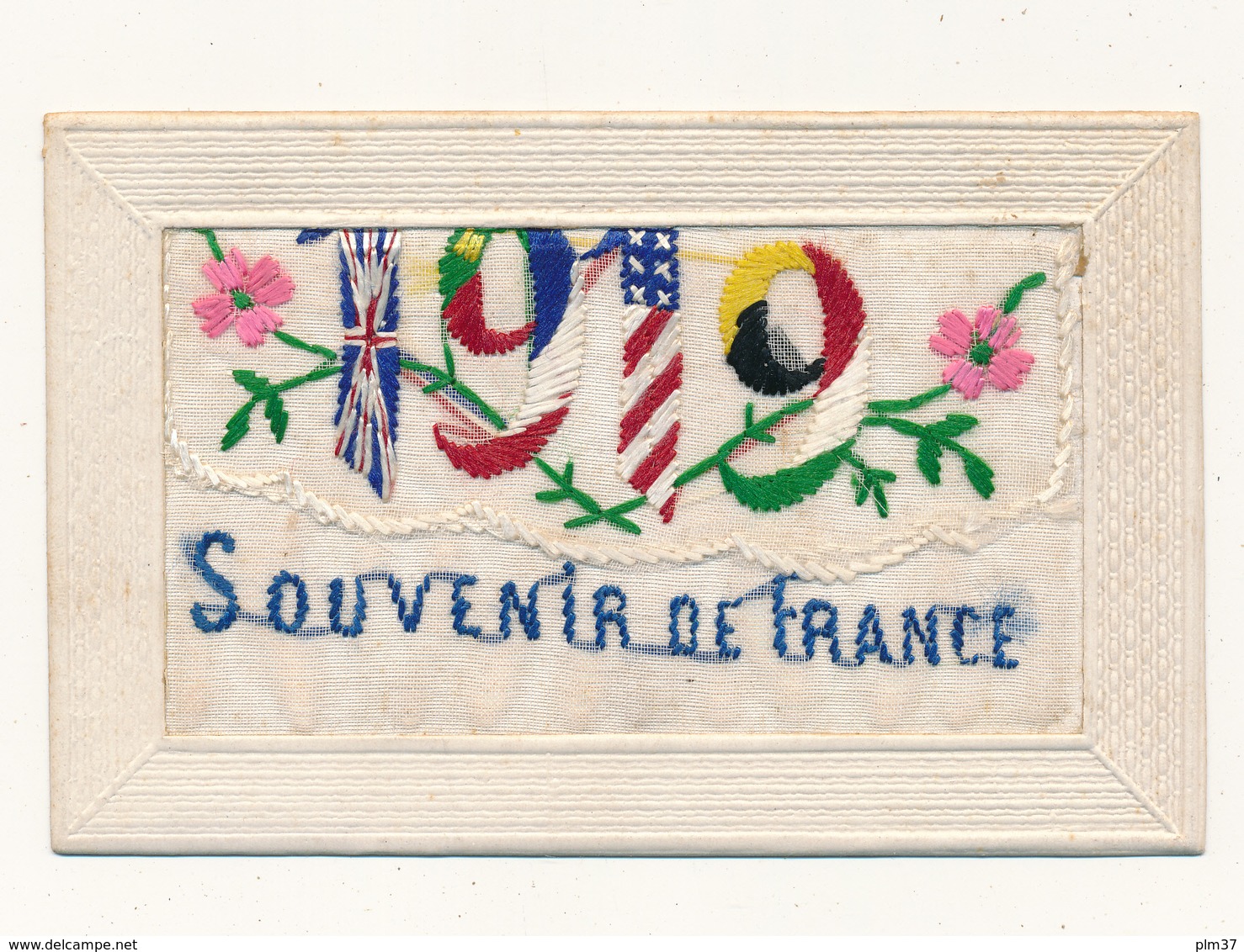 Carte Brodée Patriotique à Rabat - Souvenir De France 1919, Drapeaux Alliés - Bordados