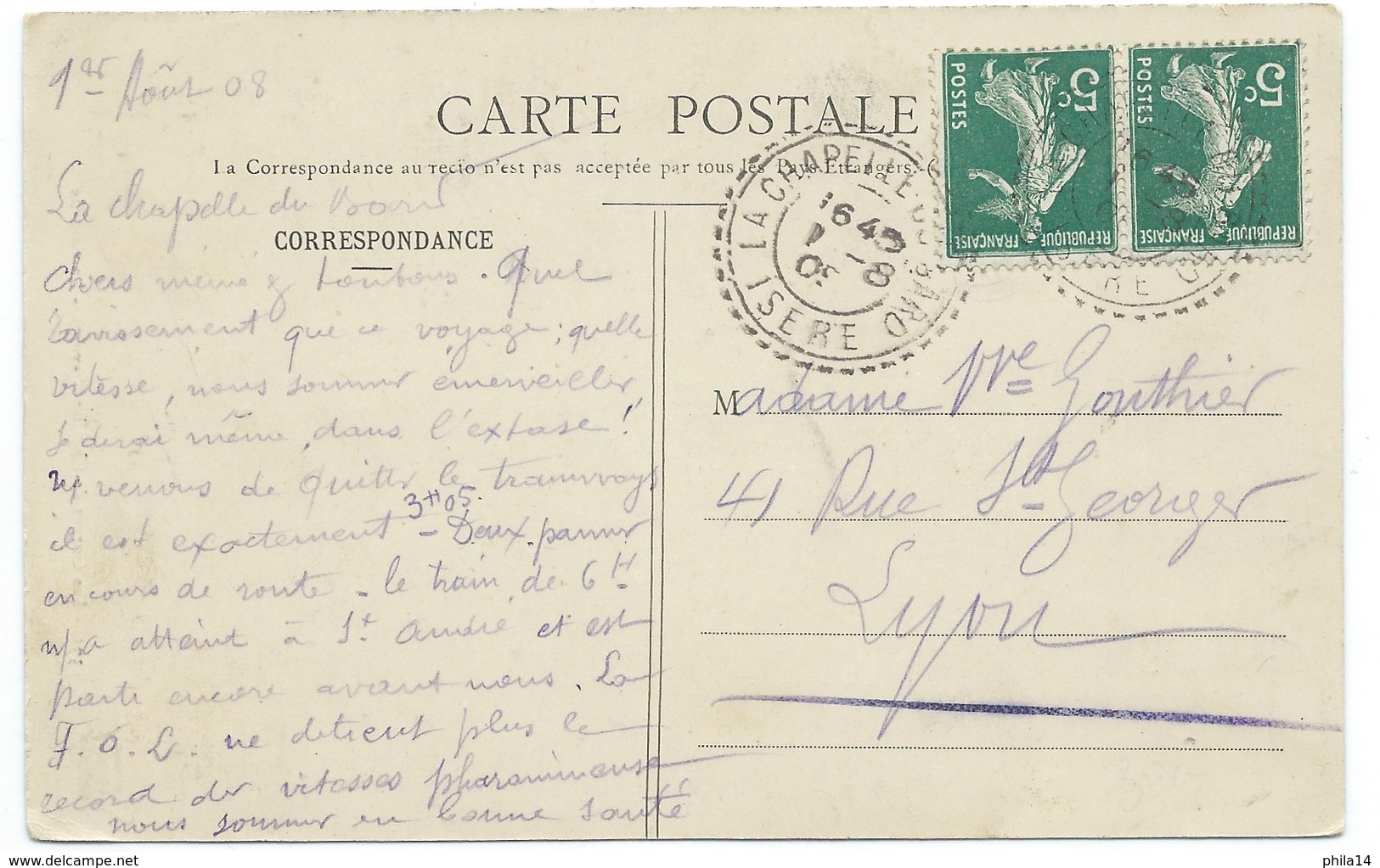 CARTE POSTALE / LES GORGES DE CHAILLES SAVOIE / LA CASCADE / / LA CHAPELLE DU BARD ISERE 1909 - Sonstige & Ohne Zuordnung