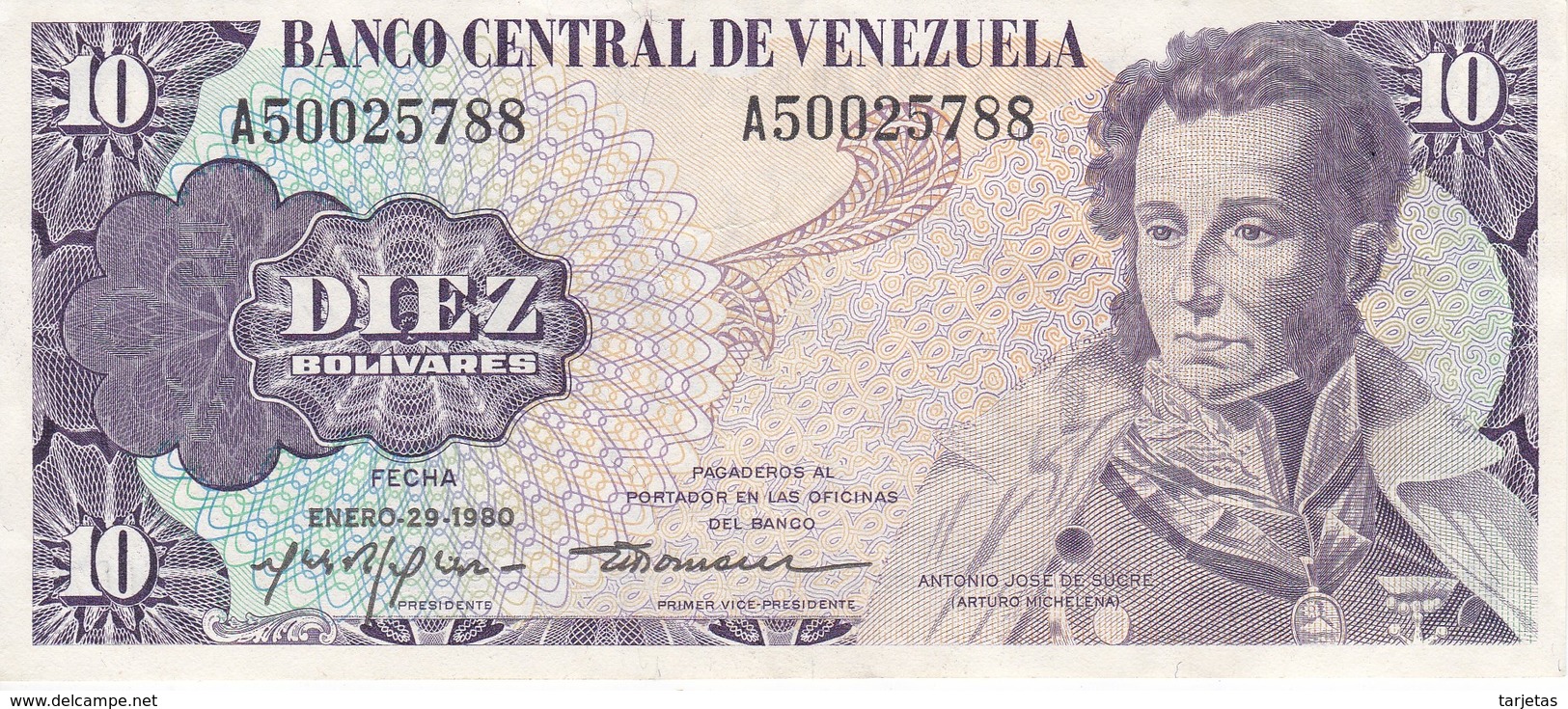BILLETE DE VENEZUELA DE 10 BOLIVARES DEL AÑO 1980 EN CALIDAD EBC (XF) (BANK NOTE) - Venezuela
