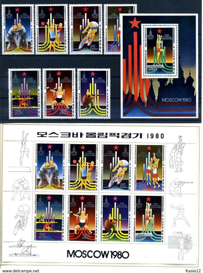 E23827)Olympia 80, Nordkorea 1881/7** + 1881/8 KLB** + Bl 61** - Ete 1980: Moscou