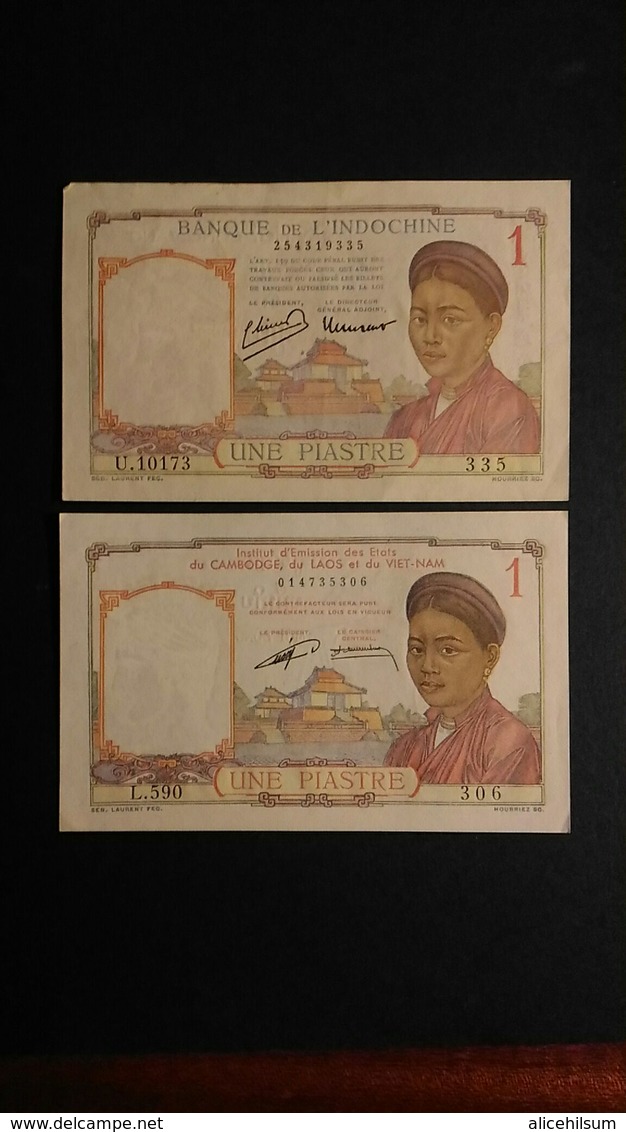 2 Billets 1 Piastre Viet Nam. Laos. Cambodge - Indochine