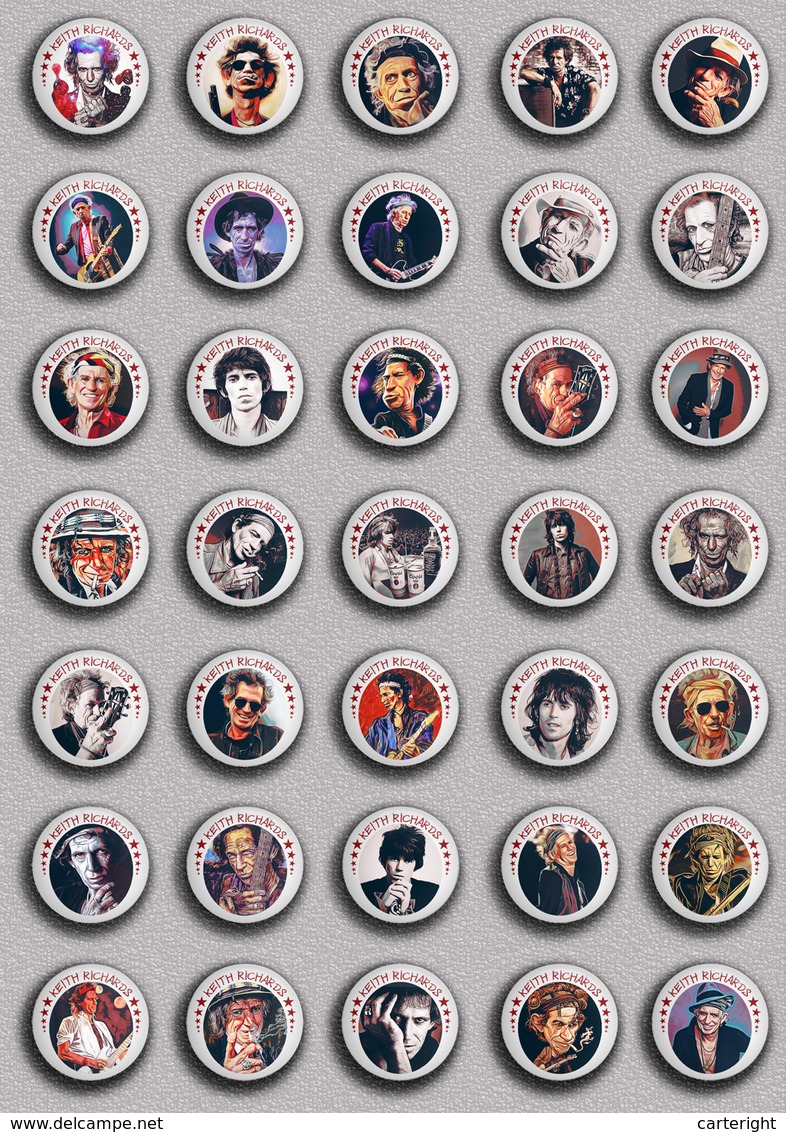 35 X The Rolling Stones Keith Richards Music Fan ART BADGE BUTTON PIN SET 5 (1inch/25mm Diameter) - Muziek