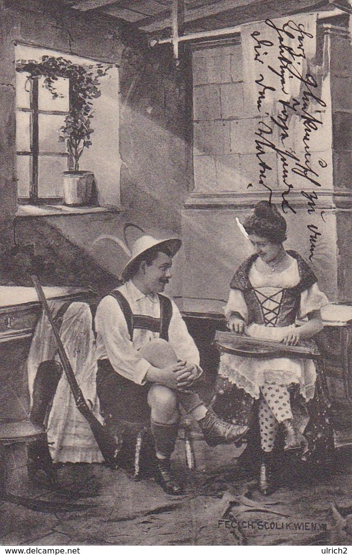 AK Mann Mit Gewehr Und Frau Mit Zither - Tracht Dirndl Österreich - 1901  (38519) - Europa