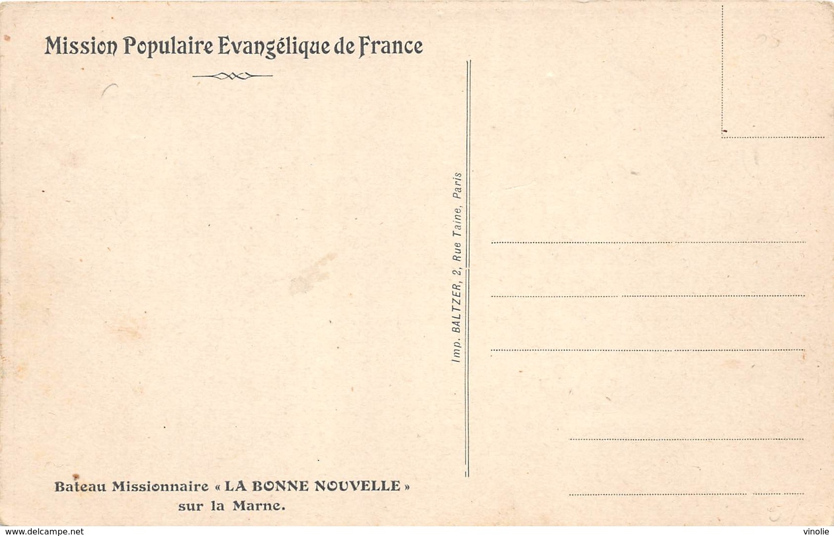 D-19-096 :  MISSION POPULAIRE EVANGELIQUE DE FRANCE. BATEAU MISSIONNAIRE LA BONNE NOUVELLE SUR LA MARNE. PENICHE. - Autres & Non Classés