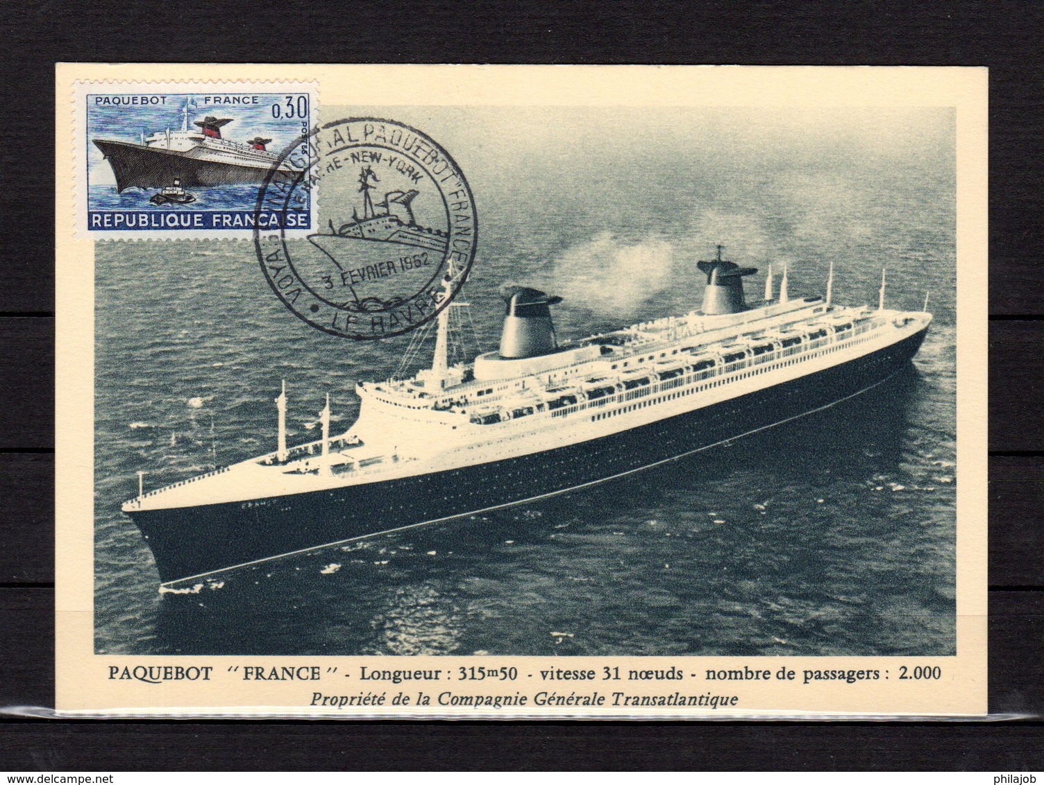 " PAQUEBOT FRANCE / VOYAGE INAUGURAL " Sur Carte Maximum De 1962 N° YT 1325. Parfait. état. CM - Autres & Non Classés