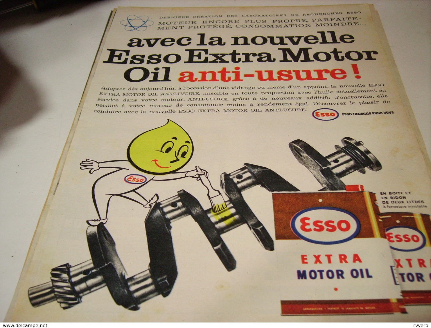 ANCIENNE PUBLICITE ANTI USURE  HUILE  ESSO 1960 - Autres & Non Classés