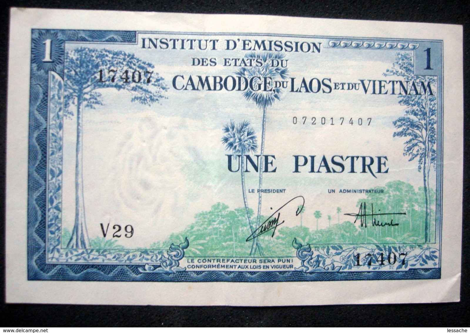 Institut D'émission Des Etats Du Cambodge Du Laos Et Du Vietnam Une Piastre - Cambodia