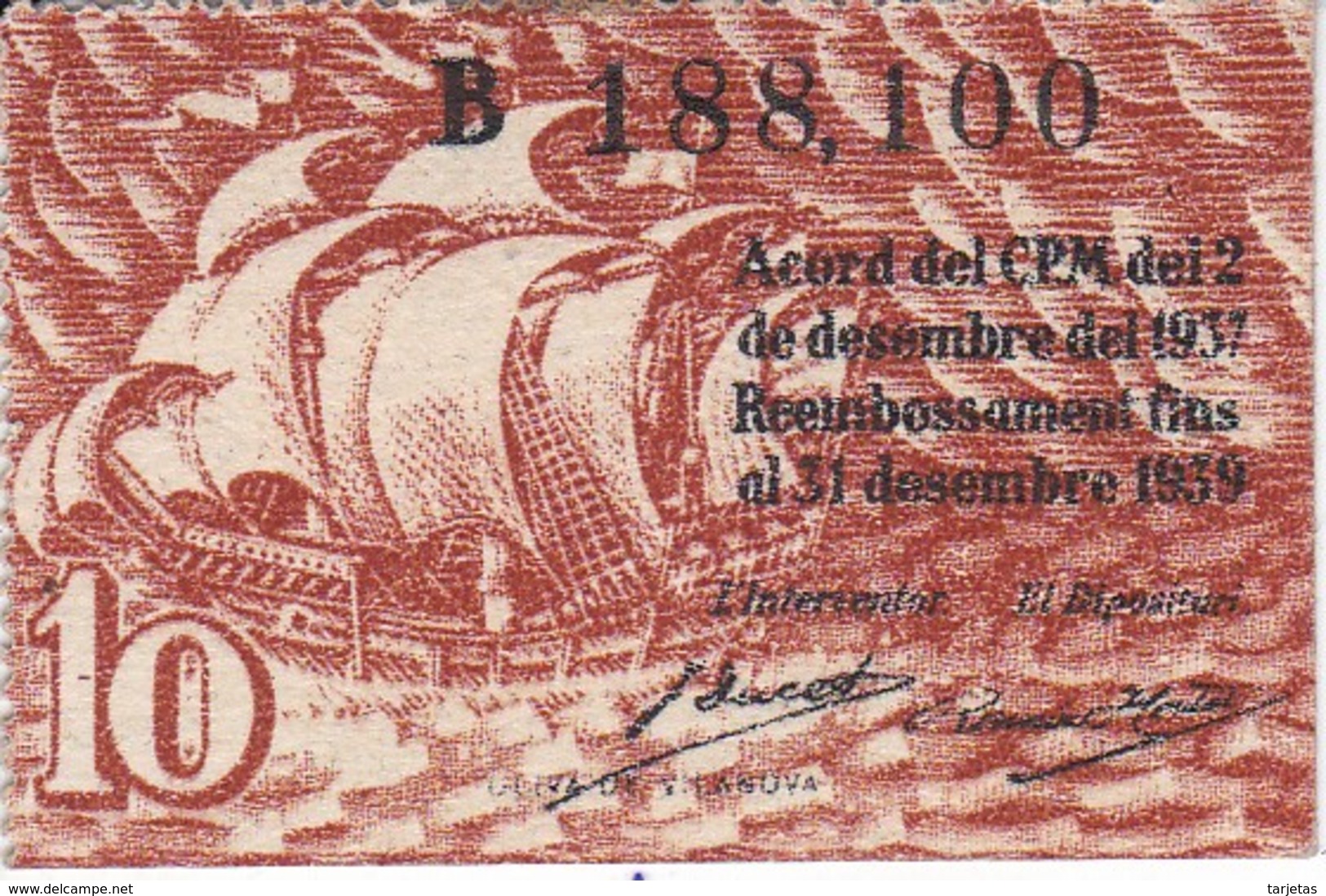 BILLETE DE AJUNTAMENT DE BARCELONA DE 10 CTS DEL AÑO 1937 (BANKNOTE) - Autres & Non Classés