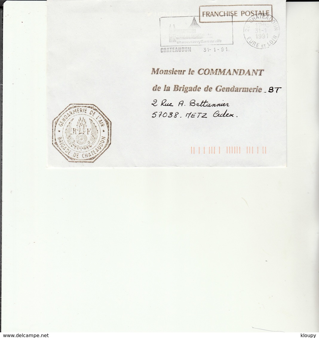 L 3 -  Enveloppe  Gendarmerie De L'Air CHATEAUDUN - Cachets Militaires A Partir De 1900 (hors Guerres)