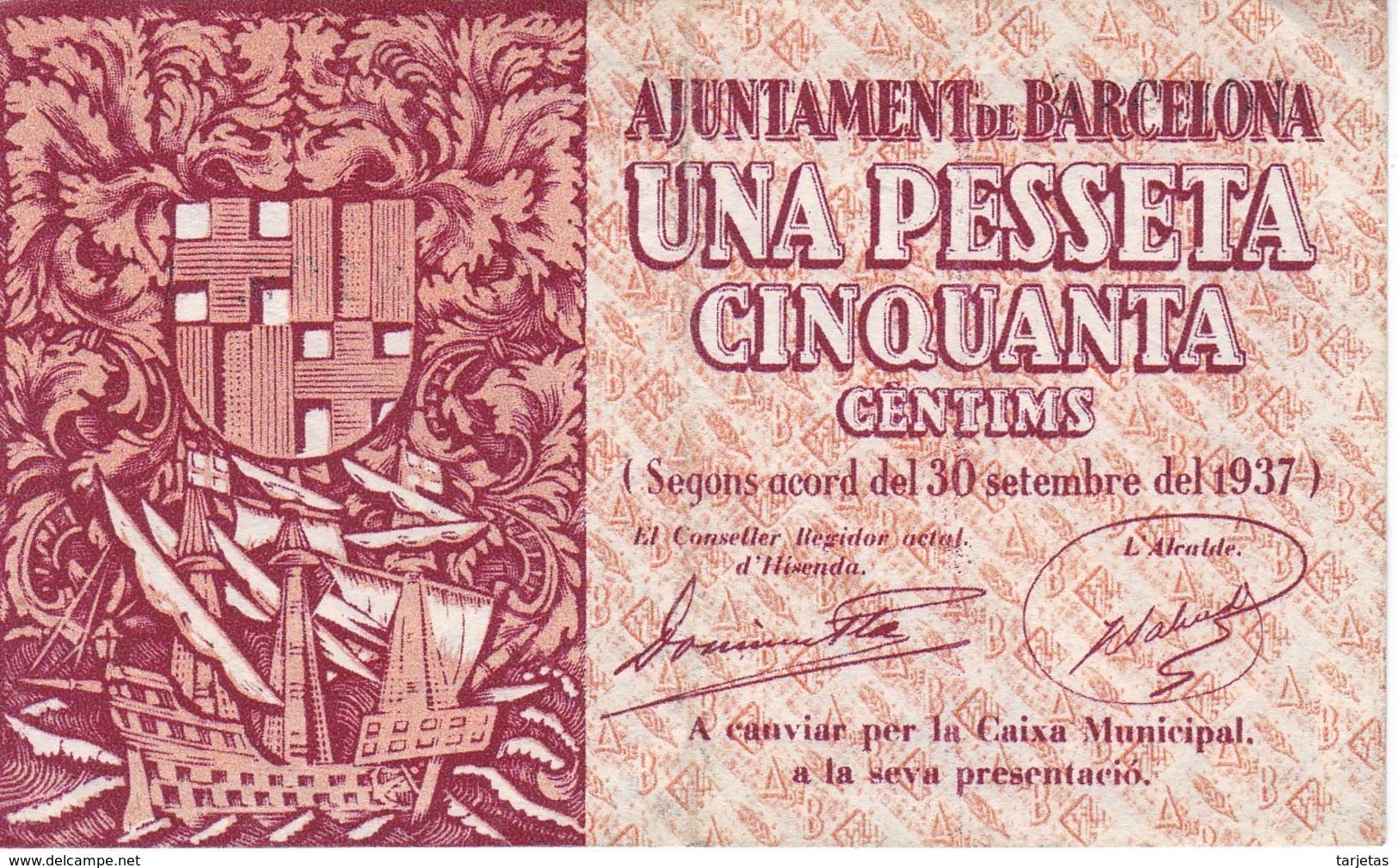 BILLETE DE AJUNTAMENT DE BARCELONA DE 1,50 PESETAS DEL AÑO 1937 (BANKNOTE) - Otros & Sin Clasificación