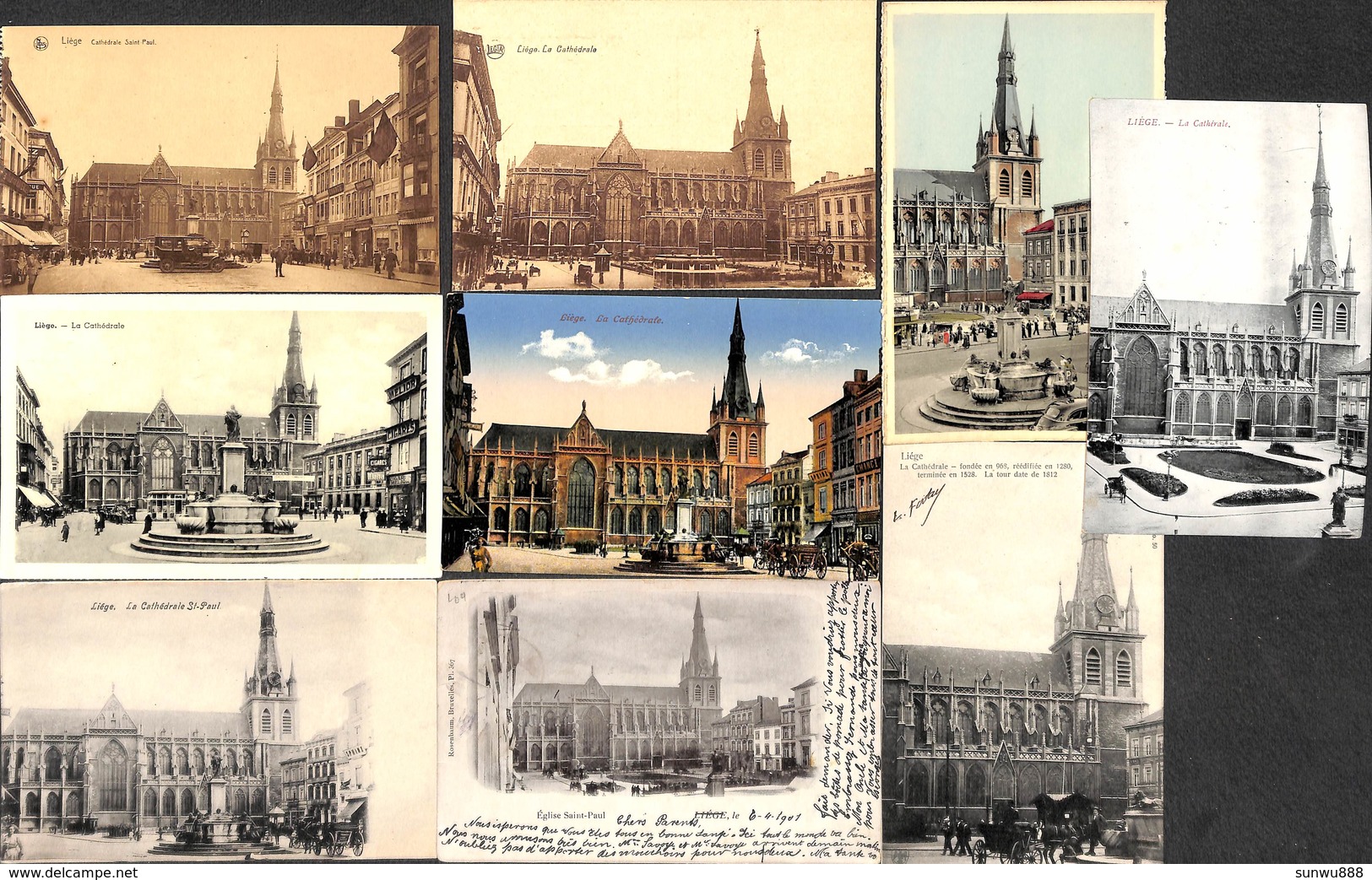 Liège - Variation 9 Cartes La Cathédrale (animée, Oldtimer...) - Liege