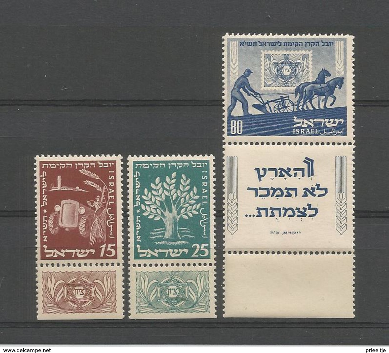 Israel 1951 50th Anniv. Of National Fund Y.T. 46/48 ** - Ungebraucht (mit Tabs)