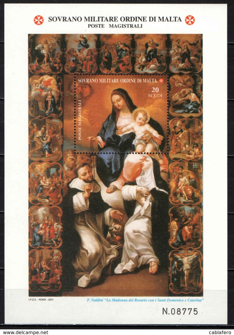 SMOM - 2001 - IL SANTO ROSARIO: LA MADONNA DEL ROSARIO CON I SANTI DOMENICO E CATERINA - FOGLIETTO - SOUVENIR SHEET- MNH - Sovrano Militare Ordine Di Malta