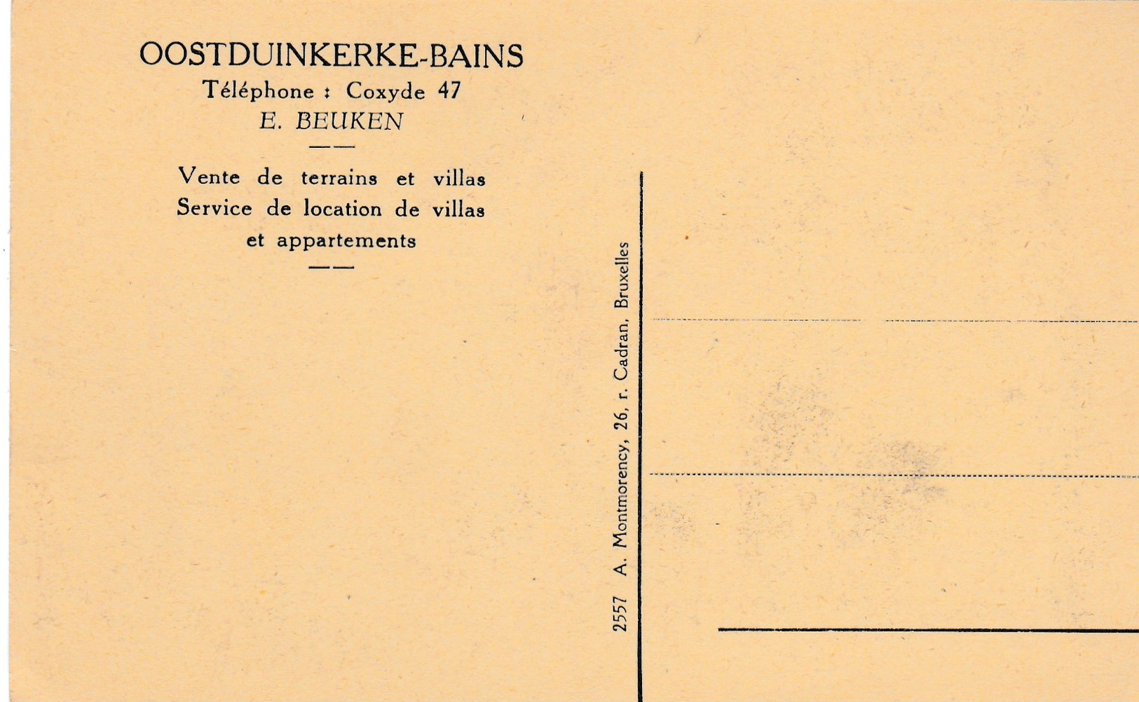 Oostduinkerke ,E. Beuken, Vente De Terrains Et Villas + Location (TRAM,chapelle,animation,oldtimer,Téléphone.Coxyde 47 - Oostduinkerke