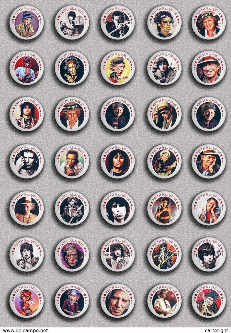 35 X The Rolling Stones Keith Richards Music Fan ART BADGE BUTTON PIN SET 6 (1inch/25mm Diameter) - Music