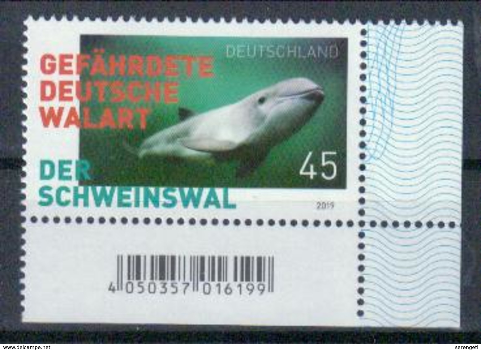 Deutschland 'Gefährdete Walart, Schweinswal' / Germany 'Endangered Whale Species, Harbour Porpoise' **/MNH 2019 - Balene