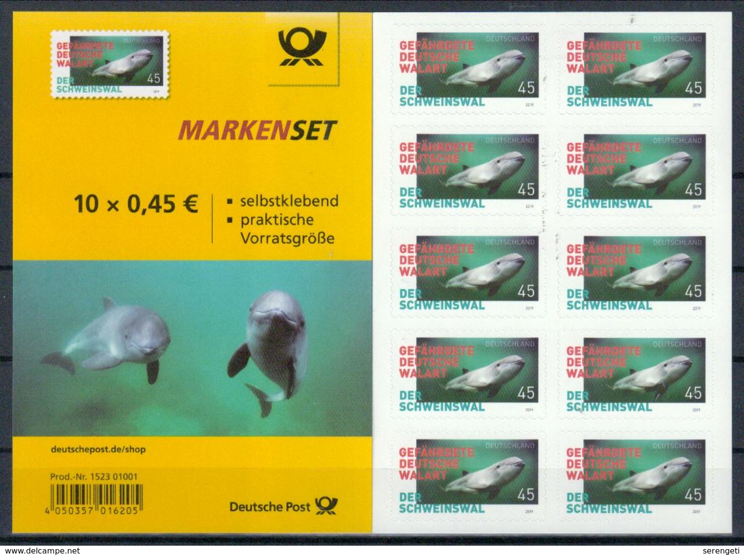 Deutschland MH 'Gefährdete Walart, Schweinswal' / Germany Bklt 'Endangered Whale Species, Harbour Porpoise' **/MNH 2019 - Wale