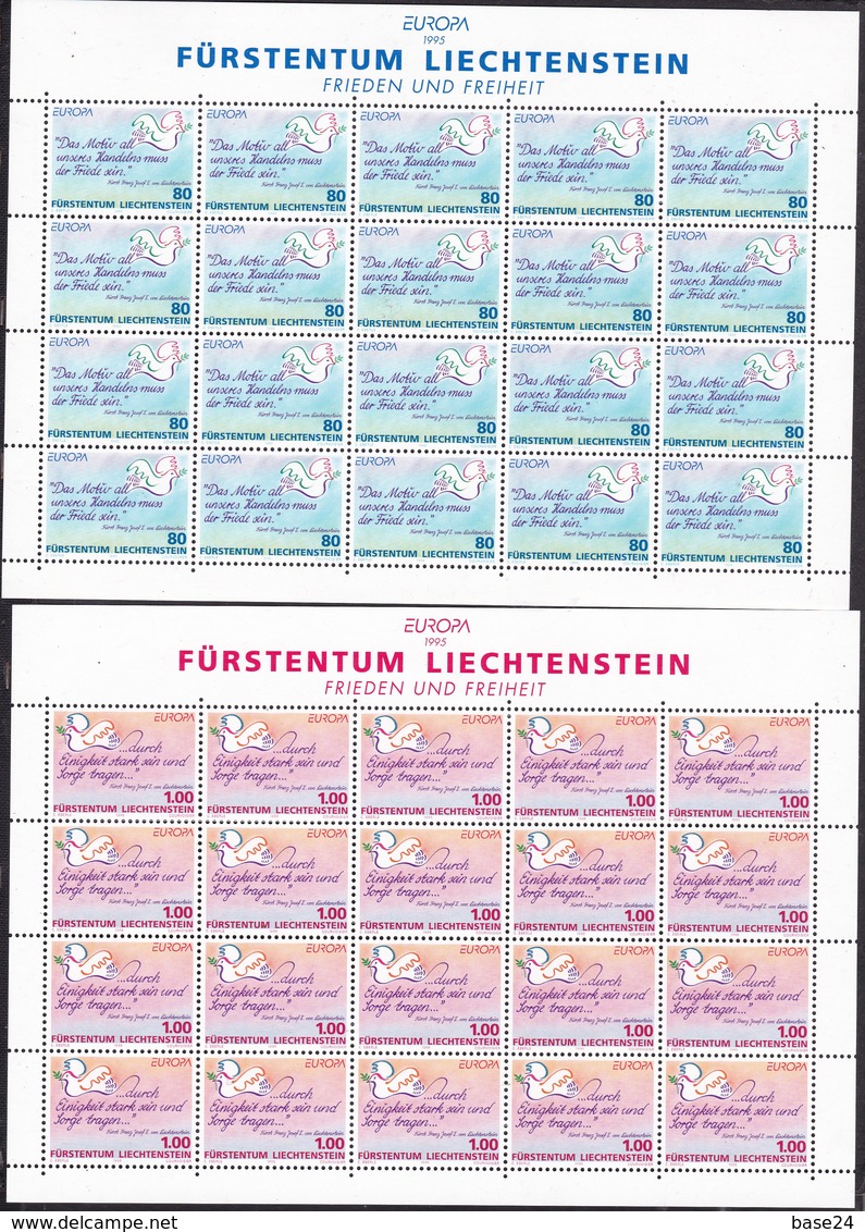 1995 Liechtenstein EUROPA CEPT EUROPE 20 Serie Di 2v. MNH** In Minifoglio Minisheet - 1995