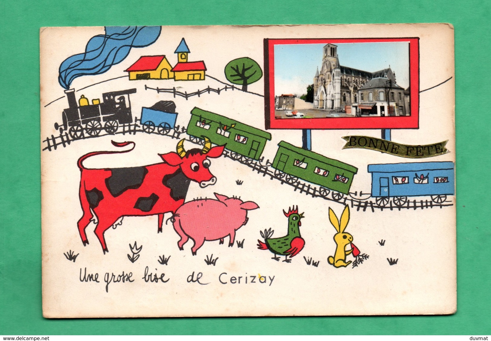 79 Deux Sevres Cerisay  Carte Fantaisie Avec Petite Photo De L ' Eglise ( Format 10,2cm X 15,2cm - Cerizay